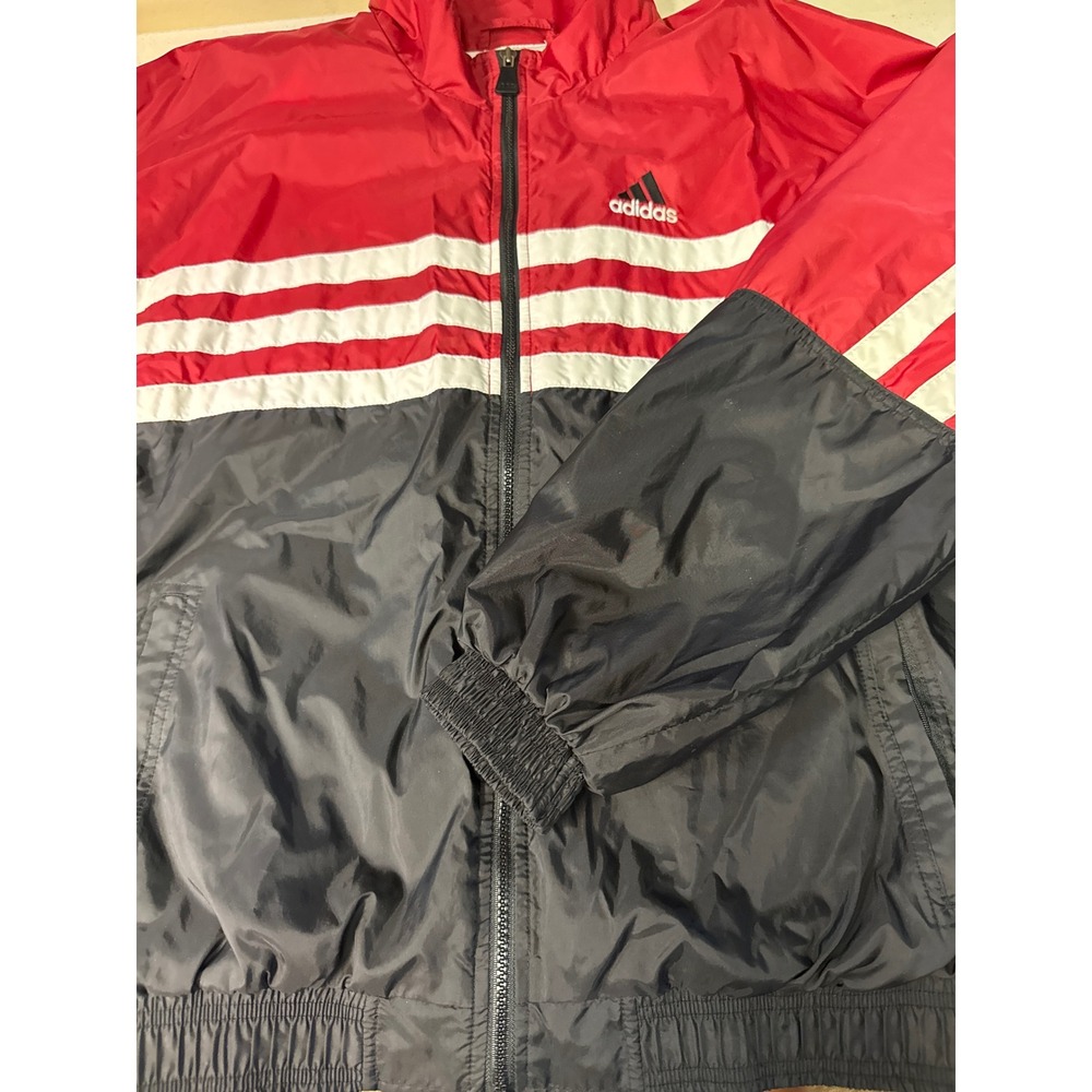 Adidas Vintage Windbreaker Jacket Red White Black Colorblock Mens Large RN88387